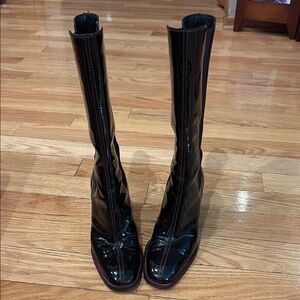 Black Patent Leather Knee-High Boots